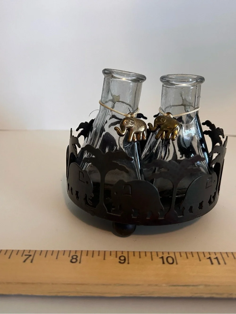 BrassElephant-Themed Glass curet/ diffuser Set with Metal Holder